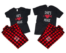 Load image into Gallery viewer, She&#39;s Mine and He&#39;s Mine matching couple top bottom sets.Couple shirts, Buffalo Red_Black flannel pants for men, flannel pants for women. Couple matching shirts.
