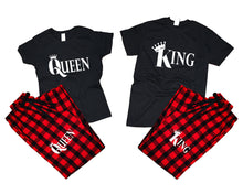 Charger l&#39;image dans la galerie, King and Queen matching couple top bottom sets.Couple shirts, Buffalo Red_Black flannel pants for men, flannel pants for women. Couple matching shirts.
