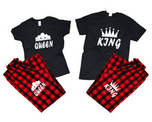 Load image into Gallery viewer, King and Queen matching couple top bottom sets.Couple shirts, Buffalo Red_Black flannel pants for men, flannel pants for women. Couple matching shirts.
