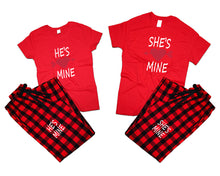 將圖片載入圖庫檢視器 She&#39;s Mine and He&#39;s Mine matching couple top bottom sets.Couple shirts, Buffalo Red_Red flannel pants for men, flannel pants for women. Couple matching shirts.
