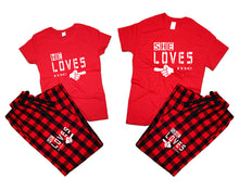 將圖片載入圖庫檢視器 She Loves Me and He Loves Me matching couple top bottom sets.Couple shirts, Buffalo Red_Red flannel pants for men, flannel pants for women. Couple matching shirts.
