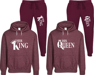 Her King and His Queen matching top and bottom set, Burgundy speckle hoodie and sweatpants sets for mens, speckle hoodie and jogger set womens. Matching couple joggers.