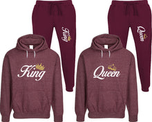 將圖片載入圖庫檢視器 King and Queen matching top and bottom set, Burgundy speckle hoodie and sweatpants sets for mens, speckle hoodie and jogger set womens. Matching couple joggers.
