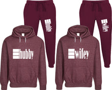 이미지를 갤러리 뷰어에 로드 , Hubby and Wifey matching top and bottom set, Burgundy speckle hoodie and sweatpants sets for mens, speckle hoodie and jogger set womens. Matching couple joggers.
