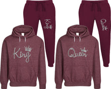 Load image into Gallery viewer, King and Queen matching top and bottom set, Burgundy speckle hoodie and sweatpants sets for mens, speckle hoodie and jogger set womens. Matching couple joggers.
