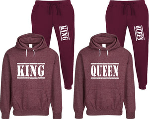 King and Queen matching top and bottom set, Burgundy speckle hoodie and sweatpants sets for mens, speckle hoodie and jogger set womens. Matching couple joggers.