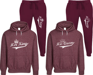 Her King and His Queen matching top and bottom set, Burgundy speckle hoodie and sweatpants sets for mens, speckle hoodie and jogger set womens. Matching couple joggers.