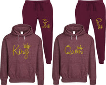 Load image into Gallery viewer, King and Queen matching top and bottom set, Burgundy speckle hoodie and sweatpants sets for mens, speckle hoodie and jogger set womens. Matching couple joggers.
