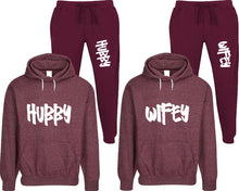 Load image into Gallery viewer, Hubby and Wifey matching top and bottom set, Burgundy speckle hoodie and sweatpants sets for mens, speckle hoodie and jogger set womens. Matching couple joggers.
