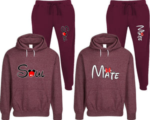 Soul and Mate matching top and bottom set, Burgundy speckle hoodie and sweatpants sets for mens, speckle hoodie and jogger set womens. Matching couple joggers.