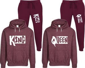 King and Queen matching top and bottom set, Burgundy speckle hoodie and sweatpants sets for mens, speckle hoodie and jogger set womens. Matching couple joggers.