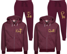 Load image into Gallery viewer, King and Queen speckle zipper hoodies, Matching couple hoodies, Burgundy zip up hoodie for man, Burgundy zip up hoodie womens, Burgundy jogger pants for man and woman.
