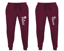 Load image into Gallery viewer, Prince and Princess matching jogger pants, Burgundy sweatpants for mens, jogger set womens. Matching couple joggers.
