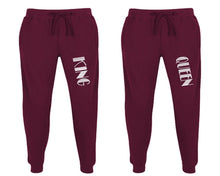 Load image into Gallery viewer, King and Queen matching jogger pants, Burgundy sweatpants for mens, jogger set womens. Matching couple joggers.

