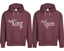 이미지를 갤러리 뷰어에 로드 , Her King and His Queen pullover speckle hoodies, Matching couple hoodies, Burgundy his and hers man and woman contrast raglan hoodies
