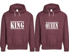 Görseli Galeri görüntüleyiciye yükleyin, King and Queen pullover speckle hoodies, Matching couple hoodies, Burgundy his and hers man and woman contrast raglan hoodies
