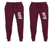 Charger l&#39;image dans la galerie, Hubby and Wifey matching jogger pants, Burgundy sweatpants for mens, jogger set womens. Matching couple joggers.
