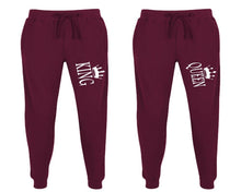 Charger l&#39;image dans la galerie, King and Queen matching jogger pants, Burgundy sweatpants for mens, jogger set womens. Matching couple joggers.
