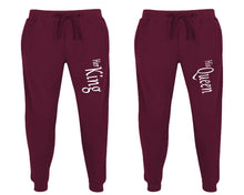 Load image into Gallery viewer, Her King and His Queen matching jogger pants, Burgundy sweatpants for mens, jogger set womens. Matching couple joggers.
