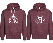 將圖片載入圖庫檢視器 King and Queen pullover speckle hoodies, Matching couple hoodies, Burgundy his and hers man and woman contrast raglan hoodies
