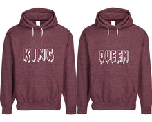 Load image into Gallery viewer, King and Queen pullover speckle hoodies, Matching couple hoodies, Burgundy his and hers man and woman contrast raglan hoodies
