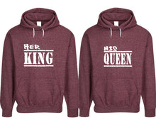 將圖片載入圖庫檢視器 Her King and His Queen pullover speckle hoodies, Matching couple hoodies, Burgundy his and hers man and woman contrast raglan hoodies
