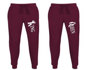 King and Queen matching jogger pants, Burgundy sweatpants for mens, jogger set womens. Matching couple joggers.