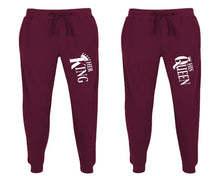 Charger l&#39;image dans la galerie, Her King and His Queen matching jogger pants, Burgundy sweatpants for mens, jogger set womens. Matching couple joggers.
