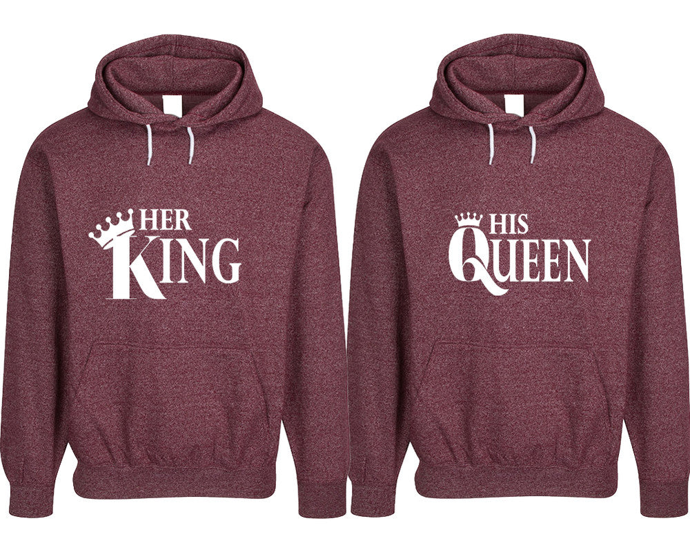 Her King and His Queen pullover speckle hoodies, Matching couple hoodies, Burgundy his and hers man and woman contrast raglan hoodies