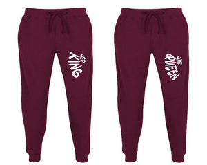Her King and His Queen matching jogger pants, Burgundy sweatpants for mens, jogger set womens. Matching couple joggers.