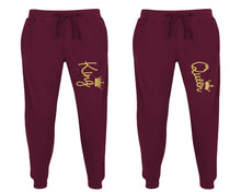 Load image into Gallery viewer, King and Queen matching jogger pants, Burgundy sweatpants for mens, jogger set womens. Matching couple joggers.
