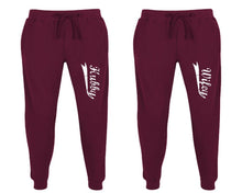 Load image into Gallery viewer, Hubby and Wifey matching jogger pants, Burgundy sweatpants for mens, jogger set womens. Matching couple joggers.
