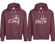 이미지를 갤러리 뷰어에 로드 , King and Queen pullover speckle hoodies, Matching couple hoodies, Burgundy his and hers man and woman contrast raglan hoodies
