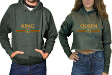 將圖片載入圖庫檢視器 King and Queen hoodies, Matching couple hoodies, Charcoal pullover hoodie for man Charcoal crop top hoodie for woman
