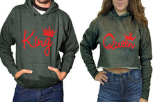 Load image into Gallery viewer, King and Queen hoodies, Matching couple hoodies, Charcoal pullover hoodie for man Charcoal crop top hoodie for woman
