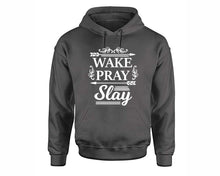 將圖片載入圖庫檢視器 Wake Pray Slay inspirational quote hoodie. Charcoal Hoodie, hoodies for men, unisex hoodies
