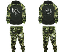 將圖片載入圖庫檢視器 Mr and Mrs matching top and bottom set, Camo Green hoodie and sweatpants sets for mens, camo hoodie and jogger set womens. Couple matching camo jogger pants.
