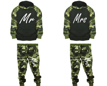 이미지를 갤러리 뷰어에 로드 , Mr and Mrs matching top and bottom set, Camo Green hoodie and sweatpants sets for mens, camo hoodie and jogger set womens. Couple matching camo jogger pants.
