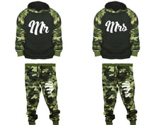 이미지를 갤러리 뷰어에 로드 , Mr and Mrs matching top and bottom set, Camo Green hoodie and sweatpants sets for mens, camo hoodie and jogger set womens. Couple matching camo jogger pants.
