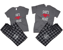Load image into Gallery viewer, She&#39;s Mine and He&#39;s Mine matching couple top bottom sets.Couple shirts, Charcoal Black_Charcoal flannel pants for men, flannel pants for women. Couple matching shirts.
