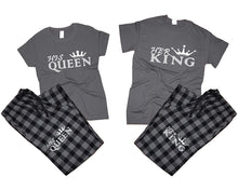 Load image into Gallery viewer, Her King and His Queen matching couple top bottom sets.Couple shirts, Charcoal Black_Charcoal flannel pants for men, flannel pants for women. Couple matching shirts.
