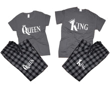 Charger l&#39;image dans la galerie, King and Queen matching couple top bottom sets.Couple shirts, Charcoal Black_Charcoal flannel pants for men, flannel pants for women. Couple matching shirts.
