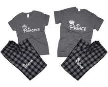 이미지를 갤러리 뷰어에 로드 , Prince and Princess matching couple top bottom sets.Couple shirts, Charcoal Black_Charcoal flannel pants for men, flannel pants for women. Couple matching shirts.
