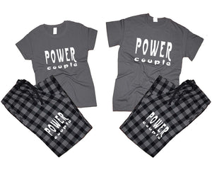 Power Couple matching couple top bottom sets.Couple shirts, Charcoal Black_Charcoal flannel pants for men, flannel pants for women. Couple matching shirts.