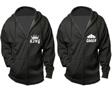 이미지를 갤러리 뷰어에 로드 , King and Queen zipper hoodies, Matching couple hoodies, Charcoal zip up hoodie for man, Charcoal zip up hoodie womens
