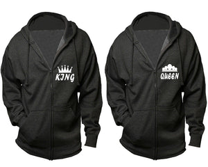 King and Queen zipper hoodies, Matching couple hoodies, Charcoal zip up hoodie for man, Charcoal zip up hoodie womens