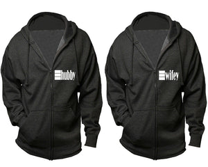 Hubby and Wifey zipper hoodies, Matching couple hoodies, Charcoal zip up hoodie for man, Charcoal zip up hoodie womens