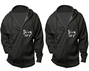 She's My Number 1 and He's My Number 1 zipper hoodies, Matching couple hoodies, Charcoal zip up hoodie for man, Charcoal zip up hoodie womens