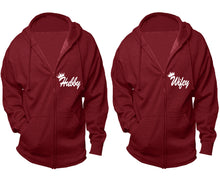 Cargar imagen en el visor de la galería, Hubby and Wifey zipper hoodies, Matching couple hoodies, Cranberry Cavier zip up hoodie for man, Cranberry Cavier zip up hoodie womens
