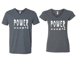Power Couple matching couple v-neck shirts.Couple shirts, Dark Heather v neck t shirts for men, v neck t shirts women. Couple matching shirts.